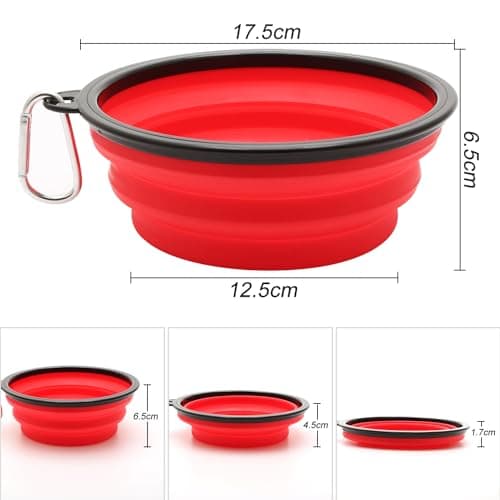 2 Pack Large Collapsible Dog Bowl, 1000ml/35oz Foldable Dog Travel Bowls, Portable Dogs Water Food Bowl with Carabiner, Pet Cat Feeding Cup Dish for Traveling, Walking (Red + orange) — view 2