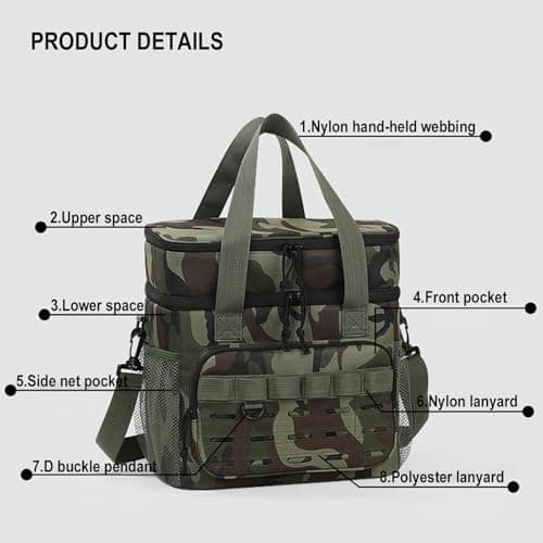 Portable Large Insulated Lunch Box, Heavy Duty Lunch Cooler Bag Double Durable Leakproof lunch Pail for Men Women Adults Work Shift Outdoor Picnic Beach Camping Road Trip(Jungle Camouflage) — view 4