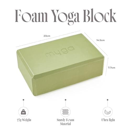 Myga Yoga Blocks & Strap Set - 2 High Density Foam Bricks and Metal D Ring Belt for Yoga, Pilates and Fitness - Support and Deepen Poses, Non-Slip and Lightweight for Home & Gym (Moss) — view 6