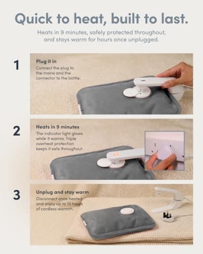 Keplin Rechargeable Electric Hot Water Bottle - Auto-Shut Off, Fast Heating Heat Pad, Back Pain Relief, Rechargeable Hand Warmers & Heating Pad, Small Hot Water Bottle, 1 Year Warranty, Grey — view 5