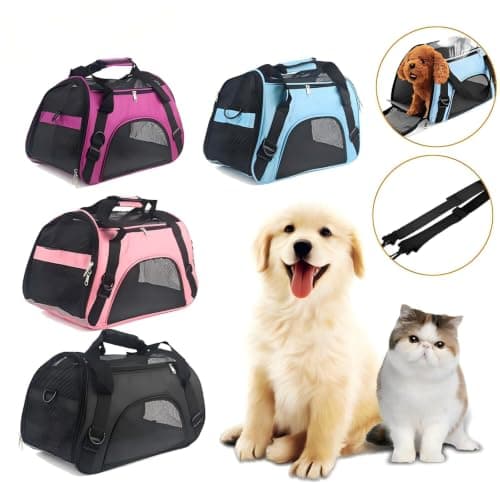 Expandable Foldable Pet Travel Carrier 55x34x25cm Oxford Cloth Breathable Mesh Cat Puppy Bag Multi Carry Straps Safety Clip Soft Transport Tote for Small Kittens Dogs Vet Car Trips (Purple) — view 5