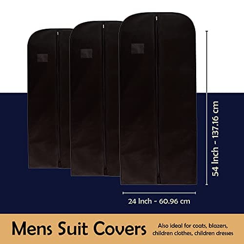 Wedcova Suit Covers for Men | Hanging Garment Bags | Travel Blazer & Jacket Bag | Clothes Storage Cover with Zipper | Suits Carrier Moth Proof Protector | (24'' x 54'') | Pack of 3 | Black — view 2