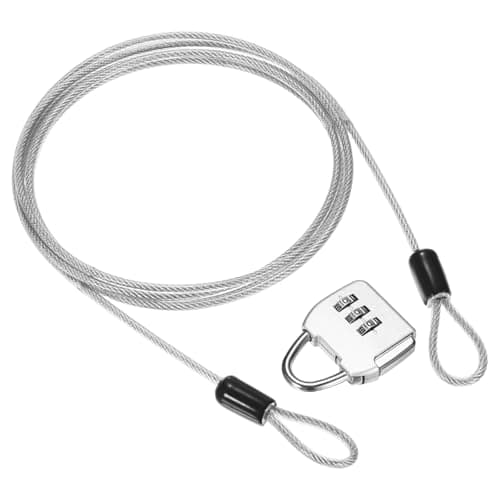 M METERXITY 1-Set Security Cable Lock with 3 Digit Combination Lock, 6.56FT PVC Coated Steel Luggage Lock Wire Rope for Luggage Suitcase/Outdoor Travel/Bike, Double Loop Cable [Silver]