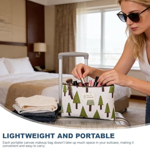 4 Pcs Canvas Cosmetic Bags, Printed Make Up Bags for Women, Multifunctional Travel Toiletry Bag with Zipper, Small Makeup Bag for Handbag for Gift Travel Daily Use — view 4