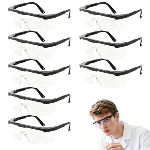 8 Pack Safety Glasses, Adjustable Anti-Fog Protective Eyewear with Clear Polycarbonate Lenses, Lightweight Safety Goggles for DIY, Laboratory, Construction, Gardening, Sports and Workshop Us