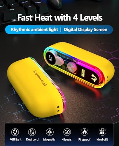 Joytential Magnetic Hand Warmers Rechargeable, 2 in 1 Electric Handwarmer, Portable USB Hand Warmers, 4 Heat Settings, Handwarmers Gifts for Gaming Outdoor Travel Camping, Yellow — view 2
