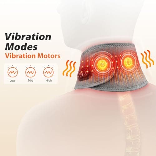 Grey Cordless Neck Heating Pad with Vibration Massage, Portable Neck Warmer with 660nm Red Light, 3 Heat Levels, 3 Vibration Modes, and 3000mAh Battery, Suitable for Women Men, 85cm Length — view 3