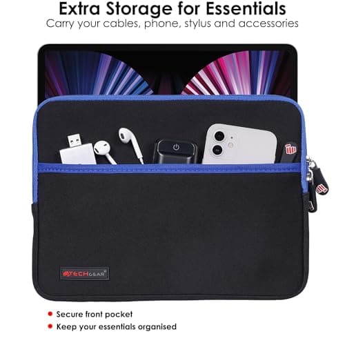 TECHGEAR Universal Neoprene Padded Sleeve Case for 9-11" Tablets: iPad Pro/Air 11", iPad A16 10.9", iPad 10.2", Samsung Tab A11 Plus A9+ S10 Lite S9 FE, Lenovo Tab M10 - Shockproof Zipped Pouch — view 5