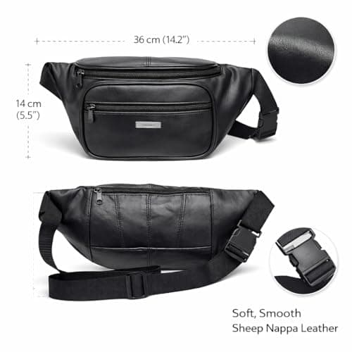 Woodland Leathers Genuine Leather Bum Bag, Durable Waterproof Waist Bag for Men and Women, Ideal for Travel, Festivals, Dog Walking, Fashion Bum Bag and Running Fanny Pack (Black 6) — view 4