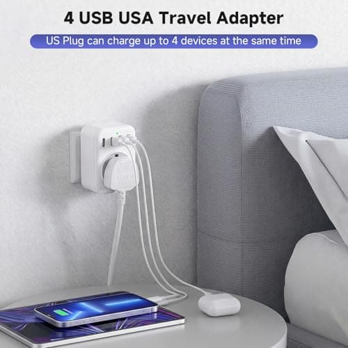 UK to US Plug Adaptor,UK to USA & Worldwide Travel Adaptor, 5-in-1 US Plug Adapter with 3 USB and 1 USB-C Port (17W Fast Charger), for USA, Canada, Thailand, Mexico, Colombia – Type B — view 6
