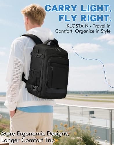 KLOSTAIN for Easyjet Cabin Bag 45x36x20 Travel Backpack Hand Luggage Carry-ons Bag Laptop Backpack Ruscksack for Airplanes Flight New Easyjet Underseat Cabin Bags Fit 14" Laptop Black — view 6