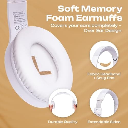 PowerLocus Bluetooth Headphones, Bluetooth Headphones Over Ear, Wireless Headphones with Microphone, 3 EQ Modes, 60Hrs Playtime, Foldable Headphones, Fabric Headband, Hi-Fi Stereo for Work/Travel/PC — view 6