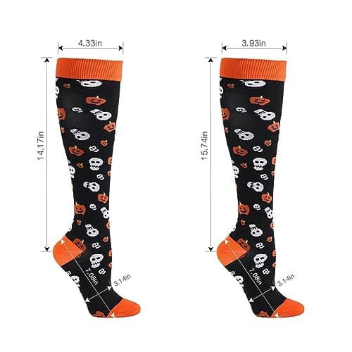 Hovershoes 4 Pair Compression Socks for Women Men Halloween Socks 20-30mmHg Knee High Socks Compression Support Stockings for Athletic Running, Travel, Nurse — view 6