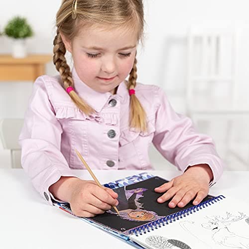 Frozen II Scratch Book: Scratch Book & Colouring Book with Stencils and Glitter Stickers with Anna & Elsa Activity Book for Home and Travel 681439, [A] 'Blue, White, Silver' — view 4