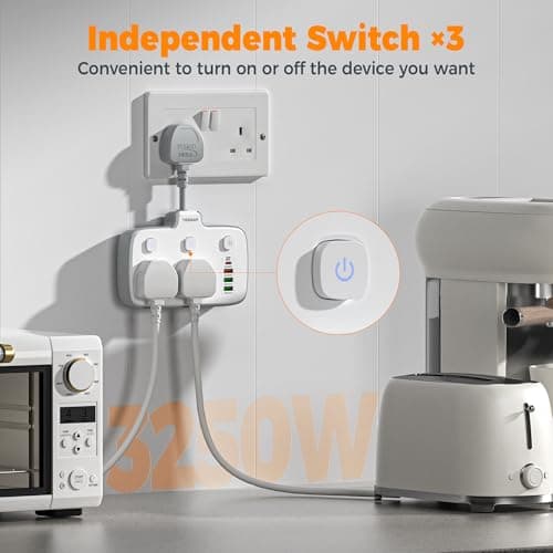 TESSAN Double Plug Adapter UK with PD 20W USB C (4USB Ports) — view 6