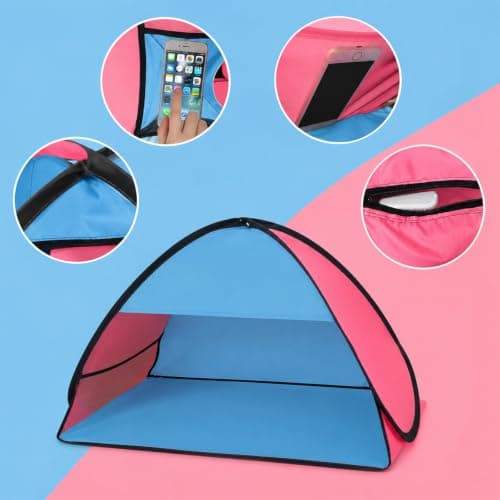 Pop Up Beach Tent UPF50+ Sun Shade Shelter Mini Personal Sun Shelter Portable with Quick Setup for Outdoor Camping Picnic Pets Mesh Beach Ten (Red and Blue) — view 4