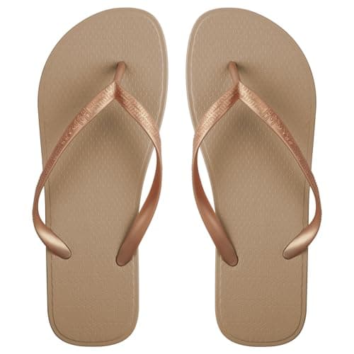 Aomig Unisex Flip Flops Ladies Girls Mens Flatform Beach Flip-Flop Slim PVC Flip Flops Women's Yoga Mat Comfortable Beach Platform Sandals Slip-Resistant Flat Flip Flop for Shower(Copper-6 UK)