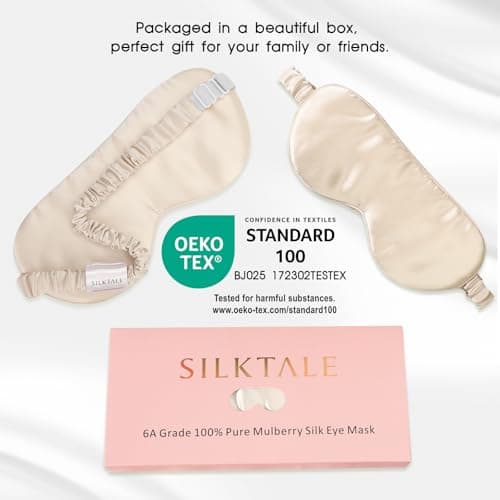 SILKTALE 100% Mulberry Silk Eye Mask for Sleeping with Silk Wrapped Adjustable Strap,Beige — view 3