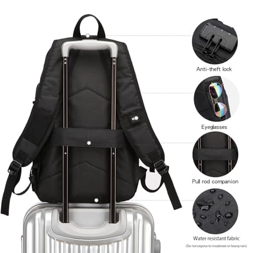 WENIG Anti-Theft Laptop Backpack,Business Travel Backpack Bag with USB Charging Port Lock,Water Resistant College School Computer Rucksack Work Backpack for Mens Womens Fits 15.6 Inch Laptop-Black — view 5