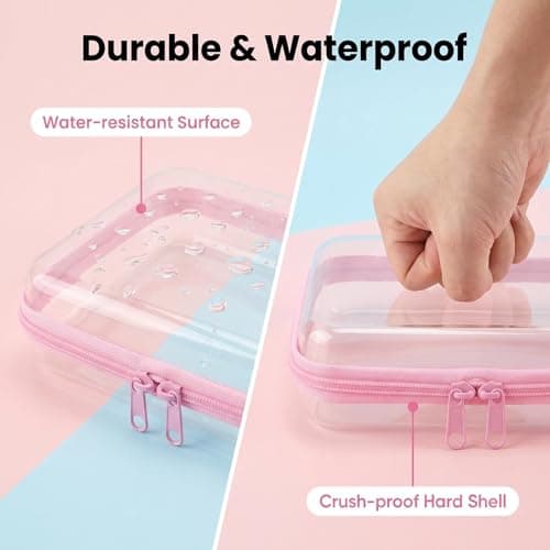 3PCS Clear Hard Shell Zipper Cases Transparent Toiletry Toys Bags Waterproof Cosmetic Toiletry Bag Portable Travel Organizer for Travel Makeup Tools Toy Storage Bin, Puzzles (Pink) — view 4