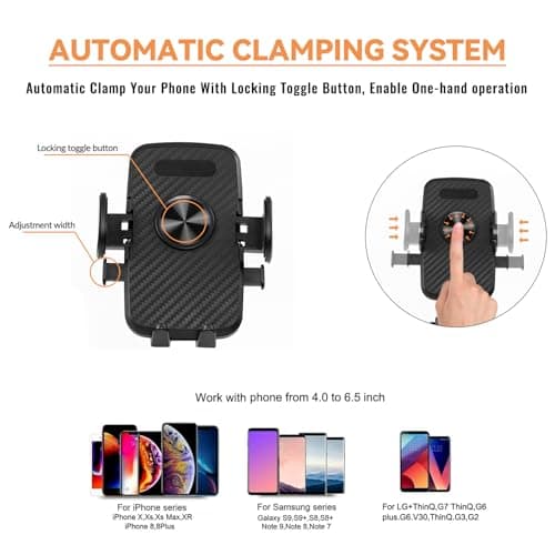 XUKEY Car Phone Holder, Adjustable Air Vent Car Phone Mount 360° Rotation for Dashboard/Windscreen, for iPhone 4.0''-6.4'' Carbon Fiber Black — view 5