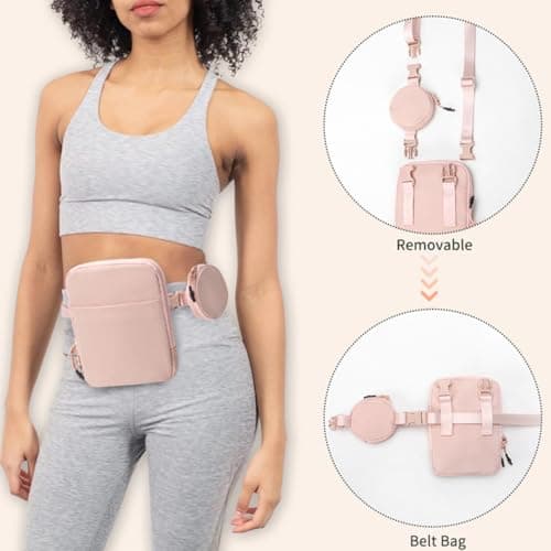 STORICANS Crossbody Bag with Removable Small Pouch,Lightweight Adjustable Strap Belt Bags,Bum Bag for Ladies Women, Crossbody Fanny Pack Waist Bags for Cell Phone Travel Workout Running Hiking,Pink — view 5