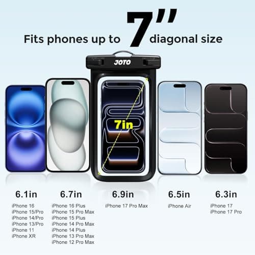 JOTO 2 Pack Waterproof Phone Pouch Cellphone Dry Bag Case for iPhone 17 Air 16 15 14 13 12 Pro Plus Max XR X 8 7 6S SE, Galaxy S23 S22 S22+ S21 up to 7" -Black — view 4
