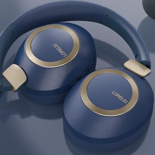 LORELEI B-C6 Wireless Over-Ear Headphones, 50H Playtime Foldable, Lightweight Bluetooth Headsets, Deep Bass, Built-in Microphone, Memory Foam Earmuffs, for Travel (Navy Blue) — view 6