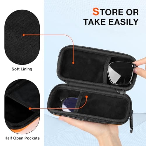 Tawd Double Glasses Case, 2 in 1 Dual Glasses Case Hard Shell Eyeglasses Case,Portable Travel Sunglasses Case Organizer with Hook (Orange) — view 4