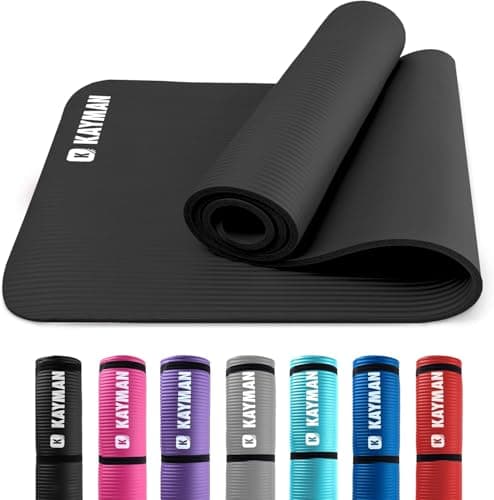 KAYMAN Exercise Yoga Mat Non Slip - Black, 183 x 60 cm, Training & Workout Mats for Yoga, Pilates, Gymnastics, Stretching & Meditation, Eco Friendly Exercise Mat for Home with Carrying Straps