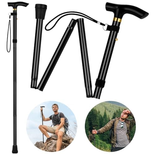 Flintronic Walking Stick, Folding Walking Stick, Adjustable Folding Walking Sticks, Collapsible Lightweight Flexible Stick, Comfortable Grip Durable Mobility Aid for Men Women, Black