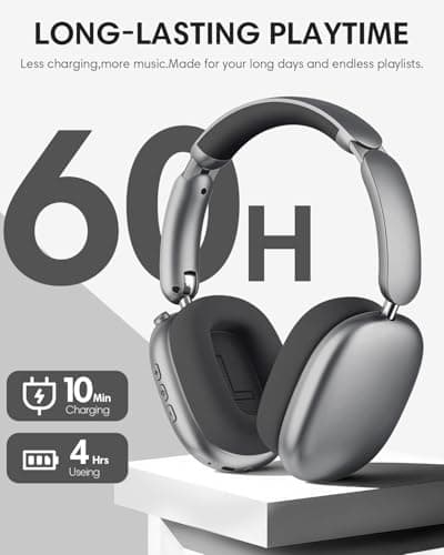Wentronic Y02 Active Noise Cancelling Headphones,60H Battery,5 EQ Music Modes,Hi-Res Audio,Deep Bass,Foldable Wireless Over Ear Bluetooth 5.4 Headset,Breathable Leather Earpads (Grey) — view 5