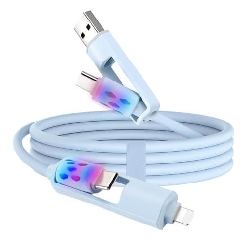 aceyoon 4 in 1 Colorful Charging Cable, 60W Fast Charge Multi Charger Cable with RGB LED Light, USBA/TypeC to TypeC/Lighting Charging Cord for iPhone, Samsung, MacBook Tablets, Laptop