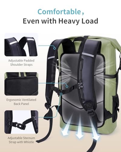 ECOHUB Waterproof Dry Bag Backpack, Roll Top Closure Heavy Duty Waterproof Backpack, Dry Bag Rucksack with IPX8 Waterproof Phone Case for Hiking, Kayaking, Boating, Camping, Fishing, 30L-Green — view 2