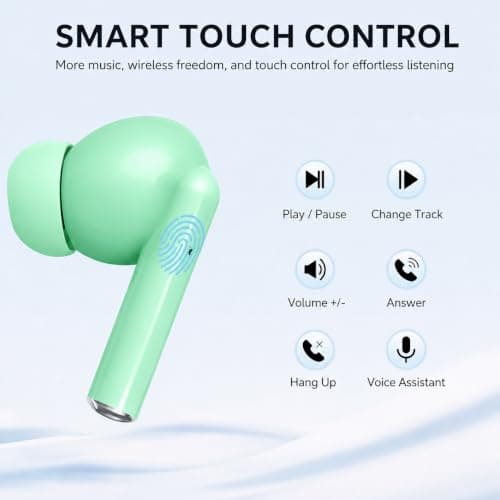 XuLinSe Wireless Earbuds Bluetooth 5.3 Headphones, In Ear Bluetooth Earphones with 4 Mics, IPX7 Waterproof Ear Buds, 10mm Drivers, Touch Control, Auto Pairing, HiFi Stereo Sound (Green) — view 4
