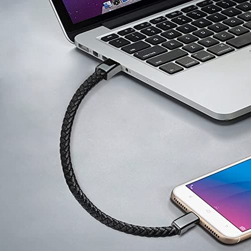 SAMERIO Type C to IOS Short Charging Cable 20cm Fast Portable Bracelet Charger Leather Braided Wrist Data Transfer Cord Perfect Christmas Birthday/Valentine's Day Gift — view 5