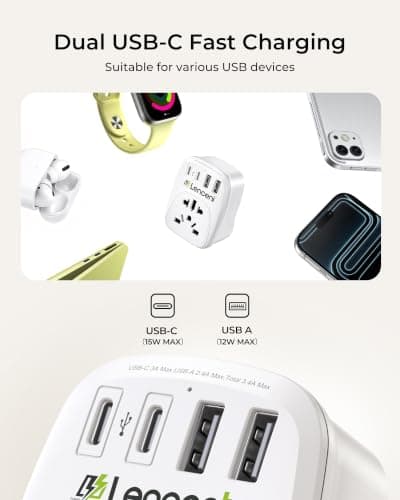 LENCENT World To UK Plug Adapter with 2 USB-C & 2 USB-A Ports, 13A Fuse — view 4