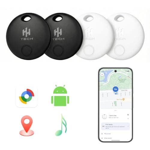 HH-Tech Android Tracker Tag (Pack-4 Black+White Android only) Works with Google Find My, Find Hub, Smart Tag Tracker, Item Finder, Easily Track Your Keys, Wallet, Bag, Suitcase, and More