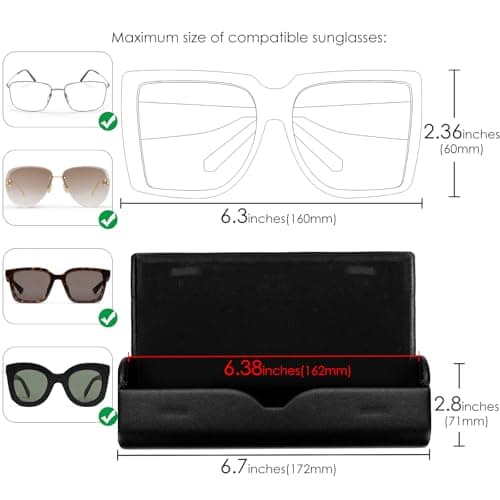 Linkidea Oversized Sunglasses Case, Large Frame Glasses Case for Sunglass, Eyeglasses Travel Bag Compatible with Rayban Double Bridge Round/Drifter Square/Aviator Titanium (Black) — view 4
