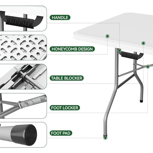 mcc direct 6ft (180cm) Folding Table Heavy Duty – Indoor & Outdoor Plastic Table for Garden, Picnic, BBQ, Camping, Party & Catering (White) — view 6