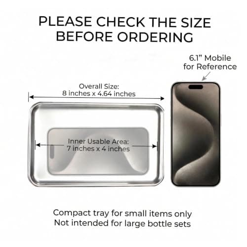 IMEEA® Small Rectangle Organizer Tray for Wallets, Cash, Coins, Keys, and Jewelry SUS304 Stainless Steel, 20.5 x 11.5cm, 2-Piece (Silver) — view 2