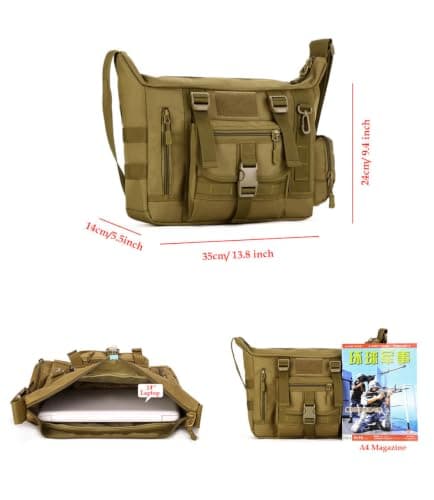 Messenger Bag, Tactical Crossbody Bag Molle Large Waterproof Laptop Pack Casual Military Shoulder Bag Green — view 3