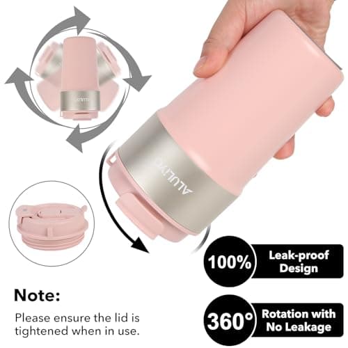 ALULIYO Travel Mug, Insulated Coffee Cup with Straw & Lid, 500ML, Pink — view 3