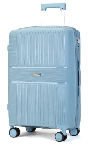 DK Luggage 28" Large Lightweight Hardshell PP Luggage with 4 Wheels Suitcase 23kg Capacity Checked-in Luggage N53 (Light Blue, 28" Large)