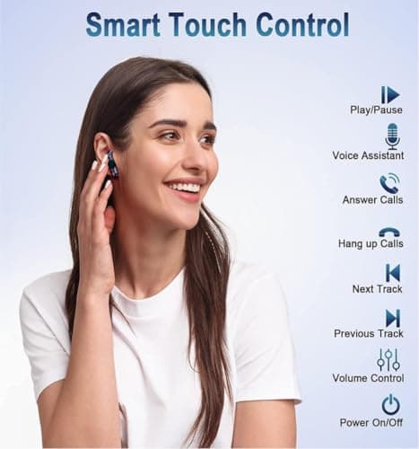 SAMSHOP Wireless Earbuds Bluetooth 5.3 Headphones NEW Wireless Headphones with 4 ENC Mic 56H Bluetooth Earphones in Ear Noise Cancelling Deep Bass Mini Ear Buds Bluetooth Earbuds IP7 Waterproof(Black) — view 4
