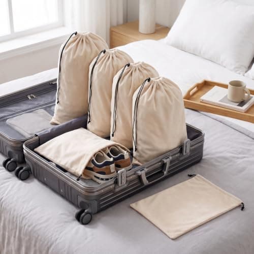 Focenat 5 Pack Shoe Bags for Travel, 45 x 35 cm Cotton Drawstring Storage — view 4