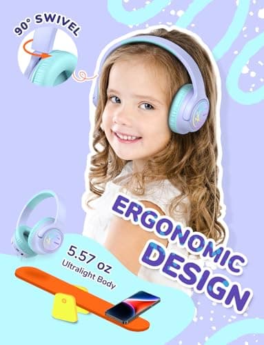 iClever BTH18 Kids Headphones Wireless with LED Lights 43H Playtime Travel — view 5