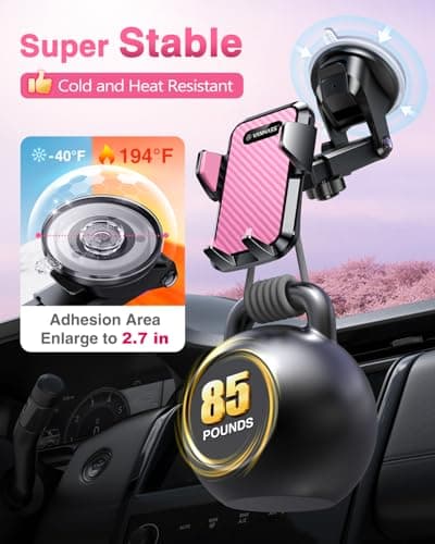 VANMASS Top Car Phone Holder 2026 [85+ lbs Strongest Suction & True Military-Grade] Rotatable Mobile Phone Mount Universal Dashboard Windscreen Vent Desk Automobile for iPhone 17-Pro Max 16 15 Samsung — view 3