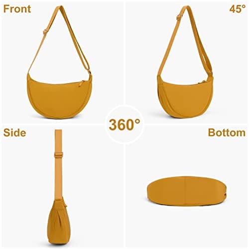 DKIIL NOIYB Crescent Bag for Women Men, Nylon Hobos Crossbody Shoulder Bag, Portable Purse with Adjustable Strap, Solid Color Chest Fanny Pack, Yellow, 31cm — view 2
