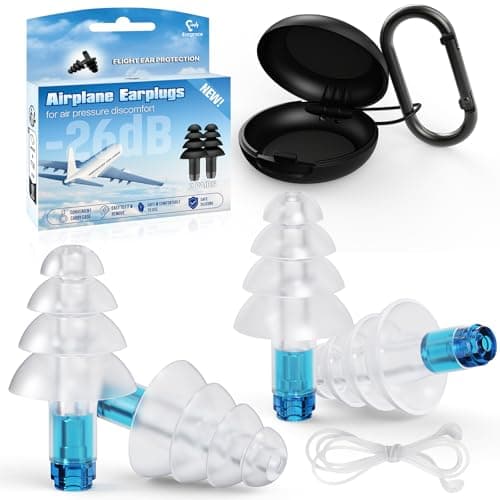 Ear Plugs for Flying, 2 Pairs Kids 6+, Adults/Small Canal Silicone Reusable Airplane Earplugs 26dB, with Silicone Connector Cord, Ear Protection Earplugs for Plane,Concerts,Motorcycles